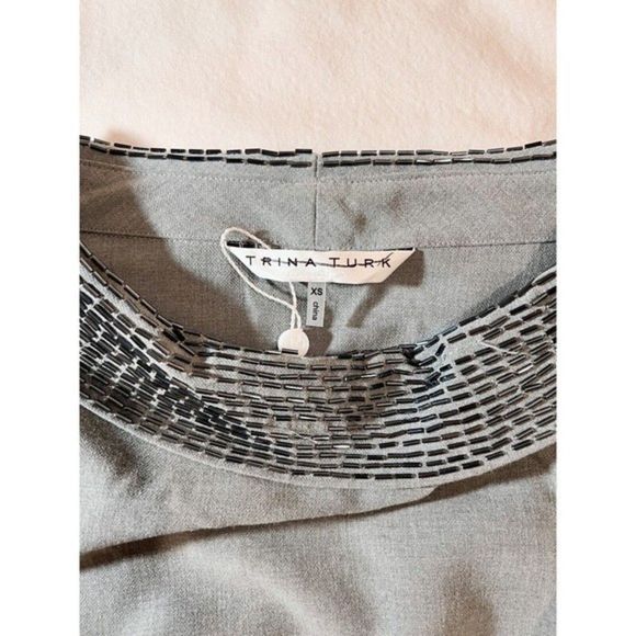 Trina Turk Women Heather Gray Embellished‎ Roll Neck Blouse | Missing Beads - Picture 3 of 10